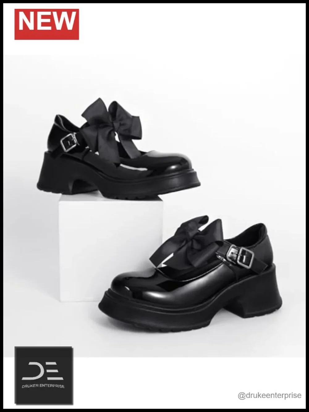Chunky Platform Mary Jane Heels with Detachable Bow - PU, Ankle Strap